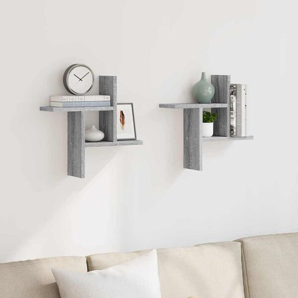 vidaXL Sein&auml;hyllyt 2 kpl harmaa Sonoma 38x12x38 cm tekninen puu