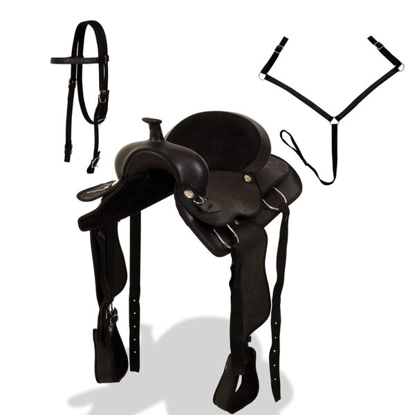 vidaXL L&auml;nnensatula, P&auml;itset ja Rintaremmi Aito Nahka 16" Musta