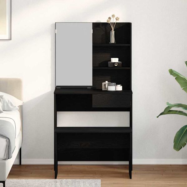 vidaXL Meikkip&ouml;yt&auml;sarja hyllyll&auml; 2 pcs Musta tammi. Tekninen puu