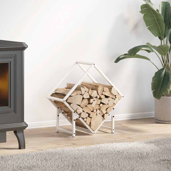 vidaXL Polttopuuteline valkoinen 50x25x50 cm kylm&auml;valssattua ter&auml;st&auml;