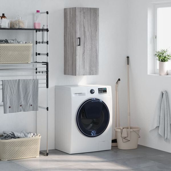 vidaXL Seinäkiinnitettävä kaappi harmaa Sonoma 34,5x34x90 cm