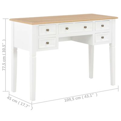 vidaXL Kirjoituspöytä valkoinen 109,5x45x77,5 cm puinen