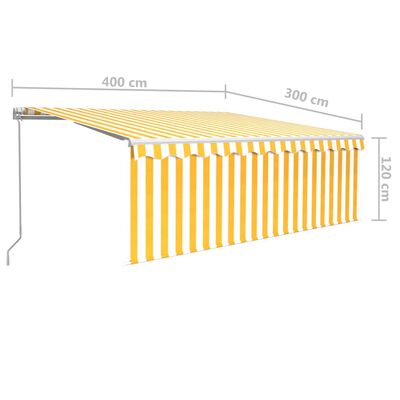 vidaXL Manuaalisesti kelattava markiisi verhoilla 4x3 m keltavalkoinen