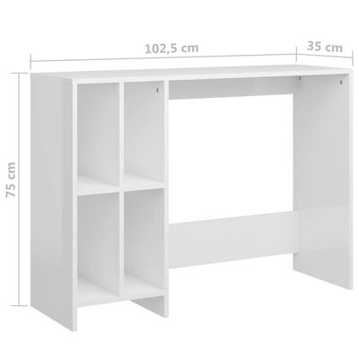 vidaXL Työpöytä korkeakiilto valkoinen 102,5x35x75 cm lastulevy