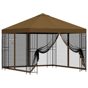 vidaXL Puutarhamaja sivuseinill&auml; 3 x 3 m Taupe Polyesteri ja ter&auml;s