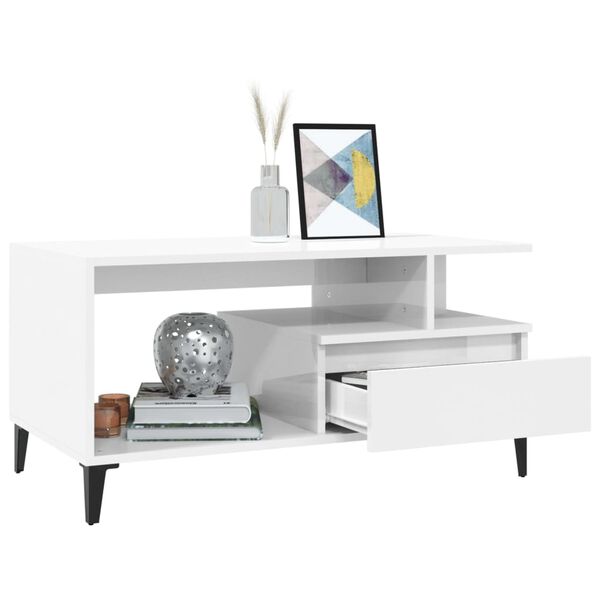 vidaXL Sohvap&ouml;yt&auml; korkeakiilto valkoinen 90x49x45 cm tekninen puu