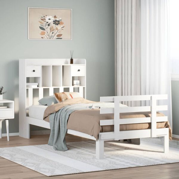 vidaXL Sänky kirjahyllyllä ei patjaa valkoinen 75x190 cm täysi mänty