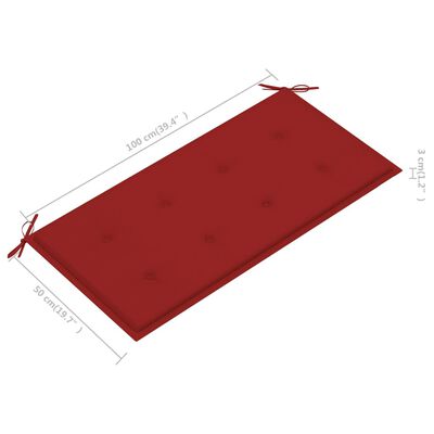 vidaXL Puutarhapenkki punainen tyyny 112 cm täysi tiikki