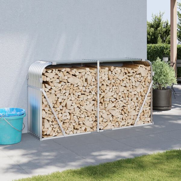 vidaXL Polttopuuteline hopea 180x45x100 cm galvanoitu teräs