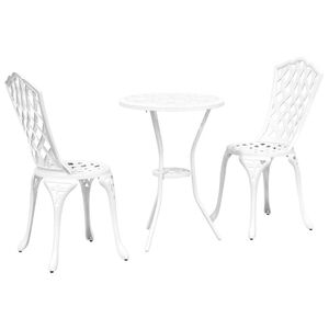 vidaXL Puutarhan Bistro Set 3 kpl Valkoinen Alumiini