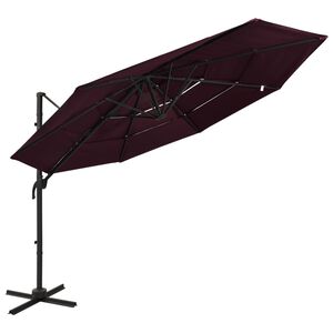 vidaXL 4-tasoinen Aurinkovarjo alumiinitolppa viininpunainen 3x3 m