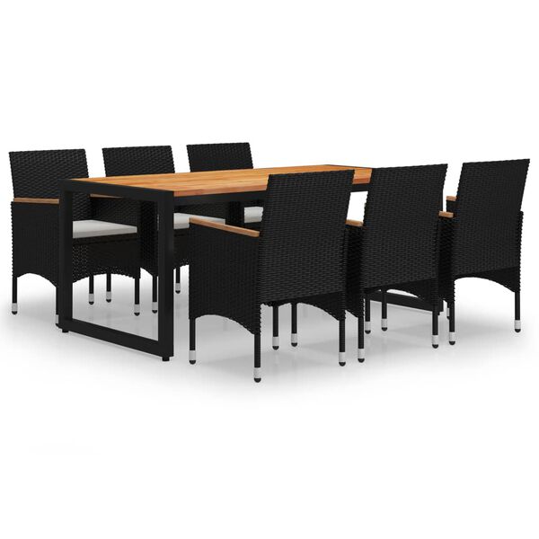 vidaXL 7-osainen Ulkoruokailuryhm&auml; musta