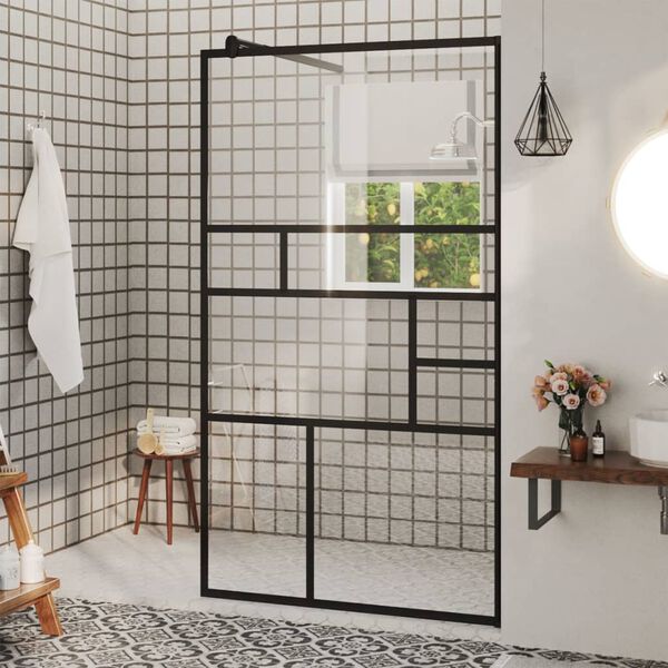 vidaXL Walk-in suihkun seinäke kirkas ESG-lasi 90x195 cm musta