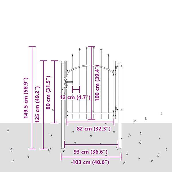 vidaXL Puutarhaportti lukkoon Harmaa 100 x 100 cm Ter&auml;s