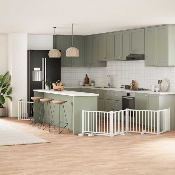 vidaXL Koiraportti kokoontaittuva 12 paneelia valk. 960 cm poppelipuu