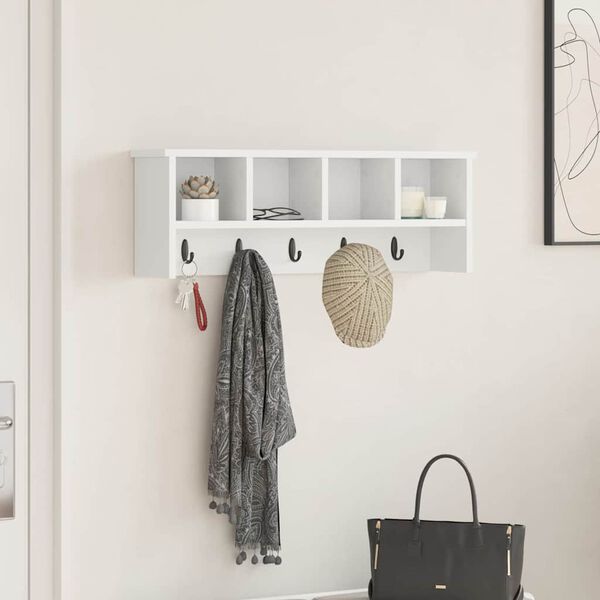 vidaXL Sein&auml;lle asennettava takkihylly Valkoinen 75 x 16 x 26 cm
