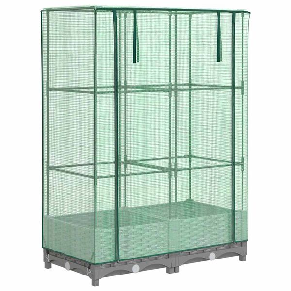 vidaXL Kukkalaatikko kasvihuonepeitteell&auml; rottinkityyli 80x40x123 cm