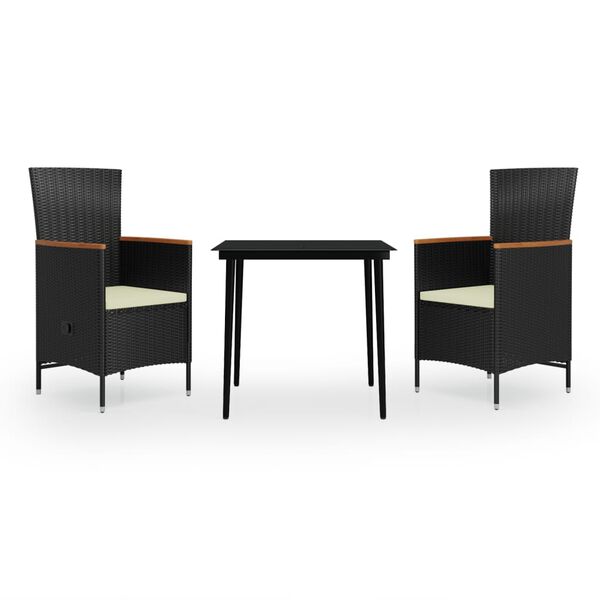 vidaXL 3-osainen Ulkoruokailuryhm&auml; tyynyill&auml; musta