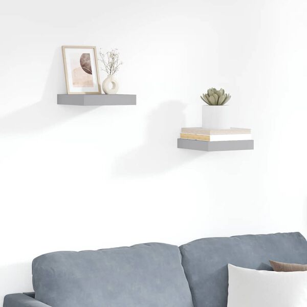 vidaXL Kelluvat sein&auml;hyllyt 2 kpl harmaa 23x23,5x3,8 cm MDF