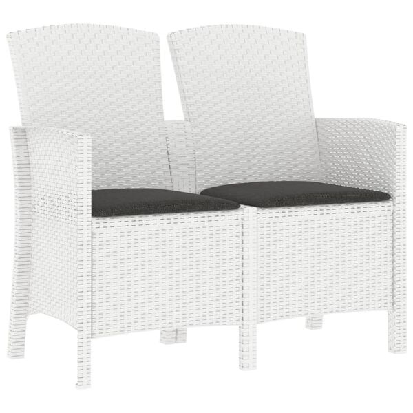 vidaXL 2-osainen Puutarhapenkki tyynyill&auml; PP rottinki valkoinen
