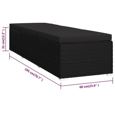 vidaXL 3-osainen Aurinkotuolisarja pikkupöydällä polyrottinki musta