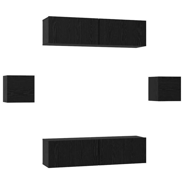 vidaXL TV-tasosetti Sein&auml;kiinnitett&auml;v&auml; 6 pcs Musta tammi Tekninen puu