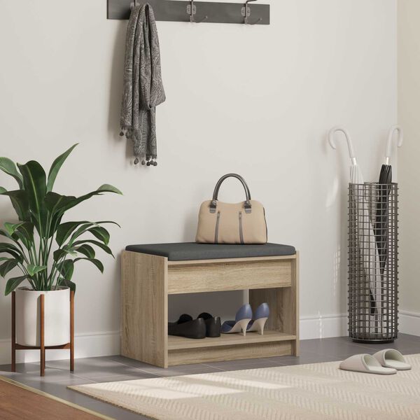 vidaXL Halli penkki tyynyll&auml; hyllyll&auml; Sonoman tammi 63 x 38 x 45 cm