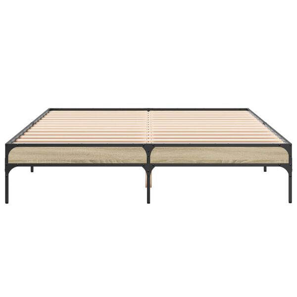 vidaXL Sängynrunko Sonoma-tammi 150x200 cm tekninen puu ja metalli