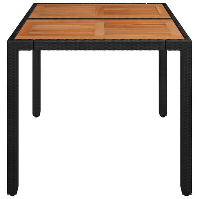 vidaXL Puutarhapöytä puulevyllä musta 90x90x75 cm polyrottinki