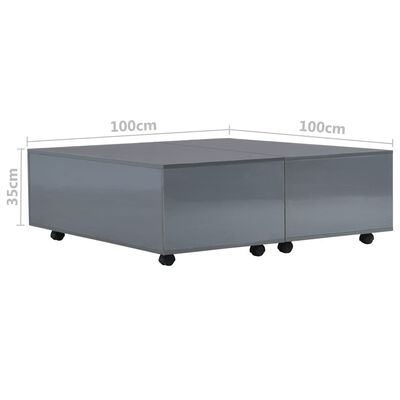 vidaXL Sohvapöytä korkeakiilto harmaa 100x100x35 cm