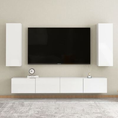 vidaXL TV-taso korkeakiilto valkoinen 30,5x30x90 cm lastulevy