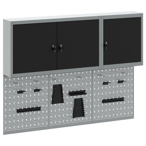 vidaXL Ty&ouml;kalukaappi ja pegboard-setti 5 pcs Musta 150 x 20 x 115 cm