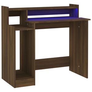 vidaXL Ty&ouml;p&ouml;yt&auml; LED-valoilla ruskea tammi 97x45x90 cm tekninen puu