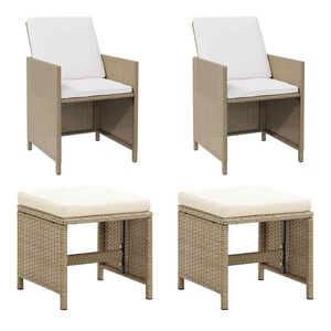 vidaXL Puutarhatuolit ja jakkarat 2 kpl polyrottinki beige