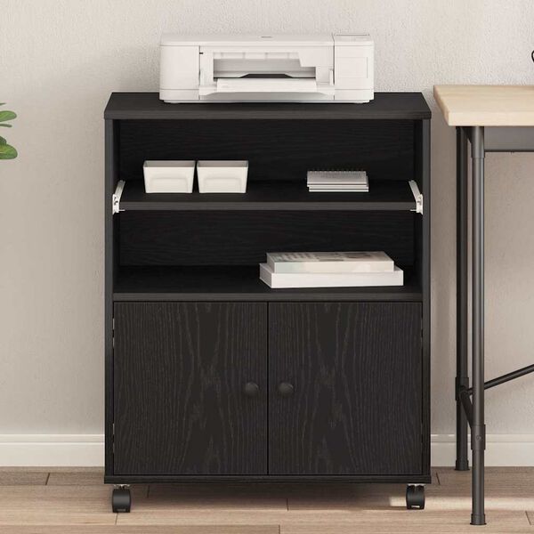 vidaXL Tulostinpidike Musta tammi. 60 x 48 x 74 cm Tekninen puu