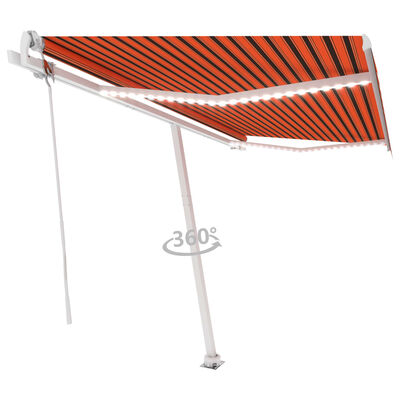 vidaXL Sisäänkelattava markiisi LED/tuulisens. 450x300cm oranssiruskea