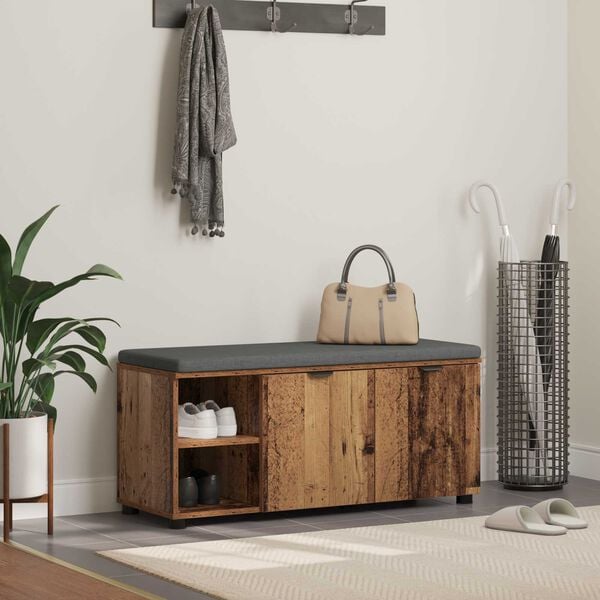 vidaXL Halli penkki tyynyll&auml; Yksiv&auml;rinen Vanha puu 100 x 38 x 46 cm