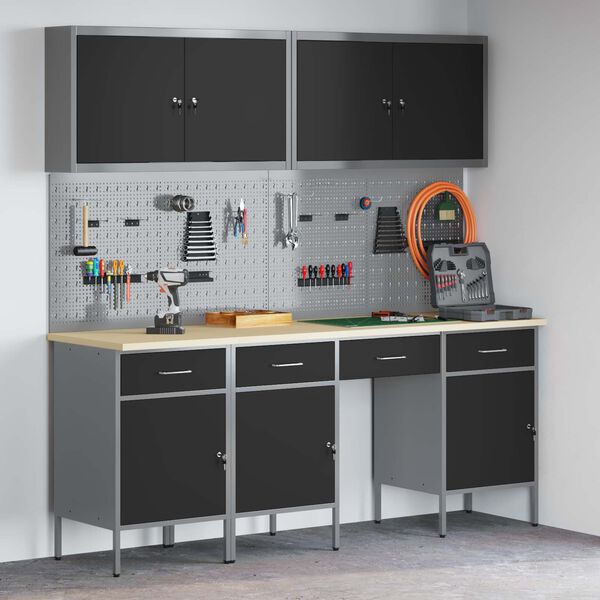 vidaXL Ty&ouml;p&ouml;yt&auml;kaappi lukkoon 10 pcs Musta Kehitetty puu ja ter&auml;s