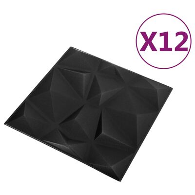 vidaXL 3D-seinäpaneelit 12 kpl 50x50 cm timantinmusta 3 m²