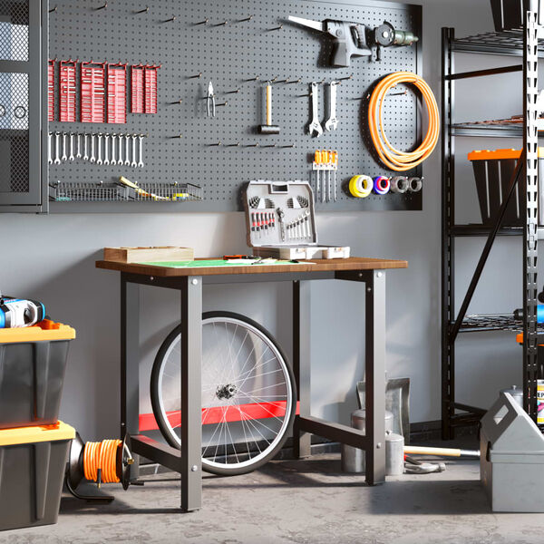 vidaXL Työpenkki tummanruskea 100x60x81,5 cm täysi tammi suorakaide