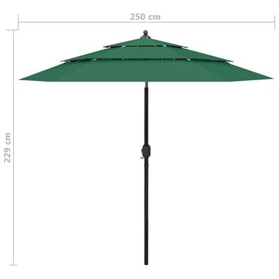 vidaXL 3-tasoinen aurinkovarjo alumiinitanko vihreä 2,5 m
