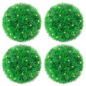 vidaXL Keinotekoiset puksipuupallot LED-valoilla 4 kpl Vihre&auml; 12 cm