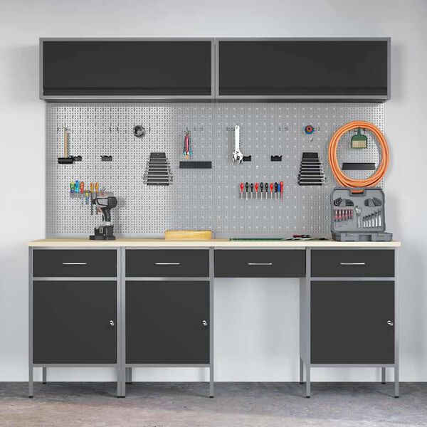 vidaXL Ty&ouml;p&ouml;yt&auml;kaappisarja laatikon kanssa lukkoon 10 pcs Musta