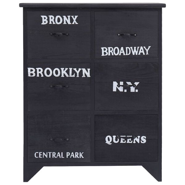 vidaXL Sivukaappi kuudella laatikolla musta 60x30x75 cm keisaripuu