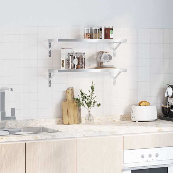 vidaXL Sein&auml;hyllyt 2 kpl 75x23,5 cm hopea ruostumaton ter&auml;s