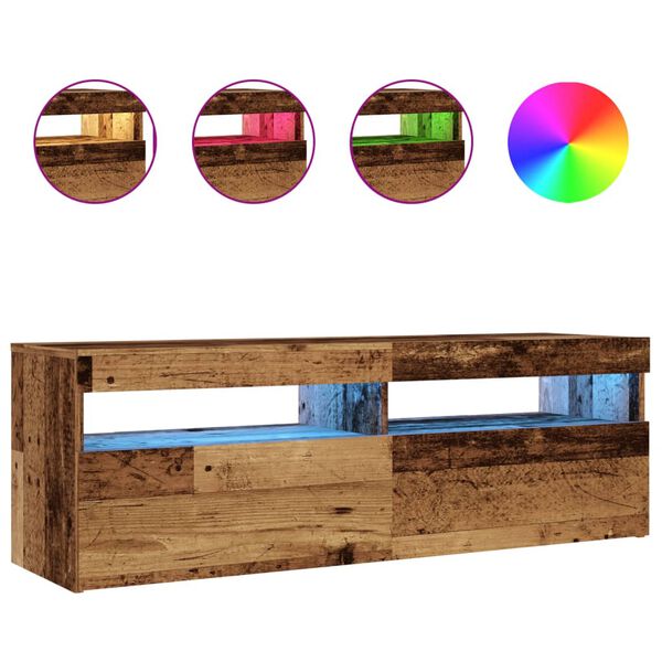 vidaXL TV-kaappi LED-valoilla vanha puu 120x35x40 cm teknillinen puu