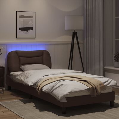 vidaXL Sängynrunko LED-valoilla ruskea 80x200 cm keinonahka