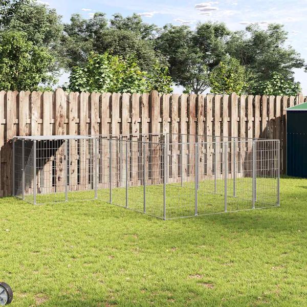 vidaXL Koiranhäkki hopea 8,47 m² teräs