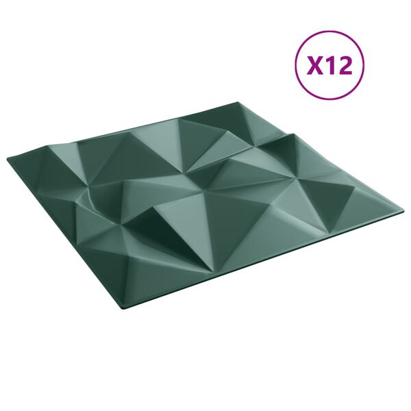 vidaXL Seinäpaneelit 12 kpl vihreä 50x50 cm XPS 3 m² timantti