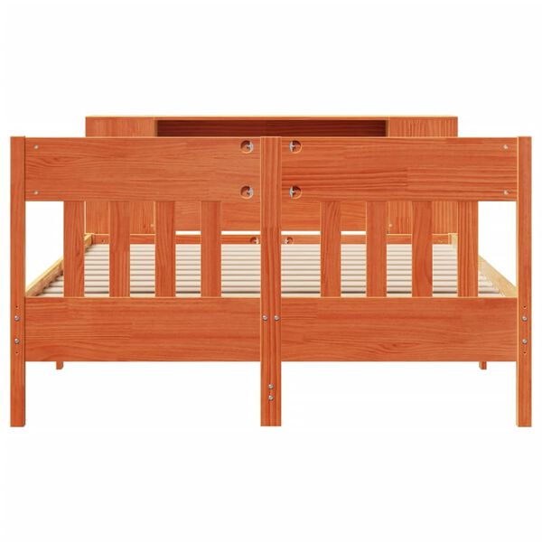 vidaXL Sänky kirjahyllyllä ei patjaa vahanrusk. 135x190 cm täysi mänty